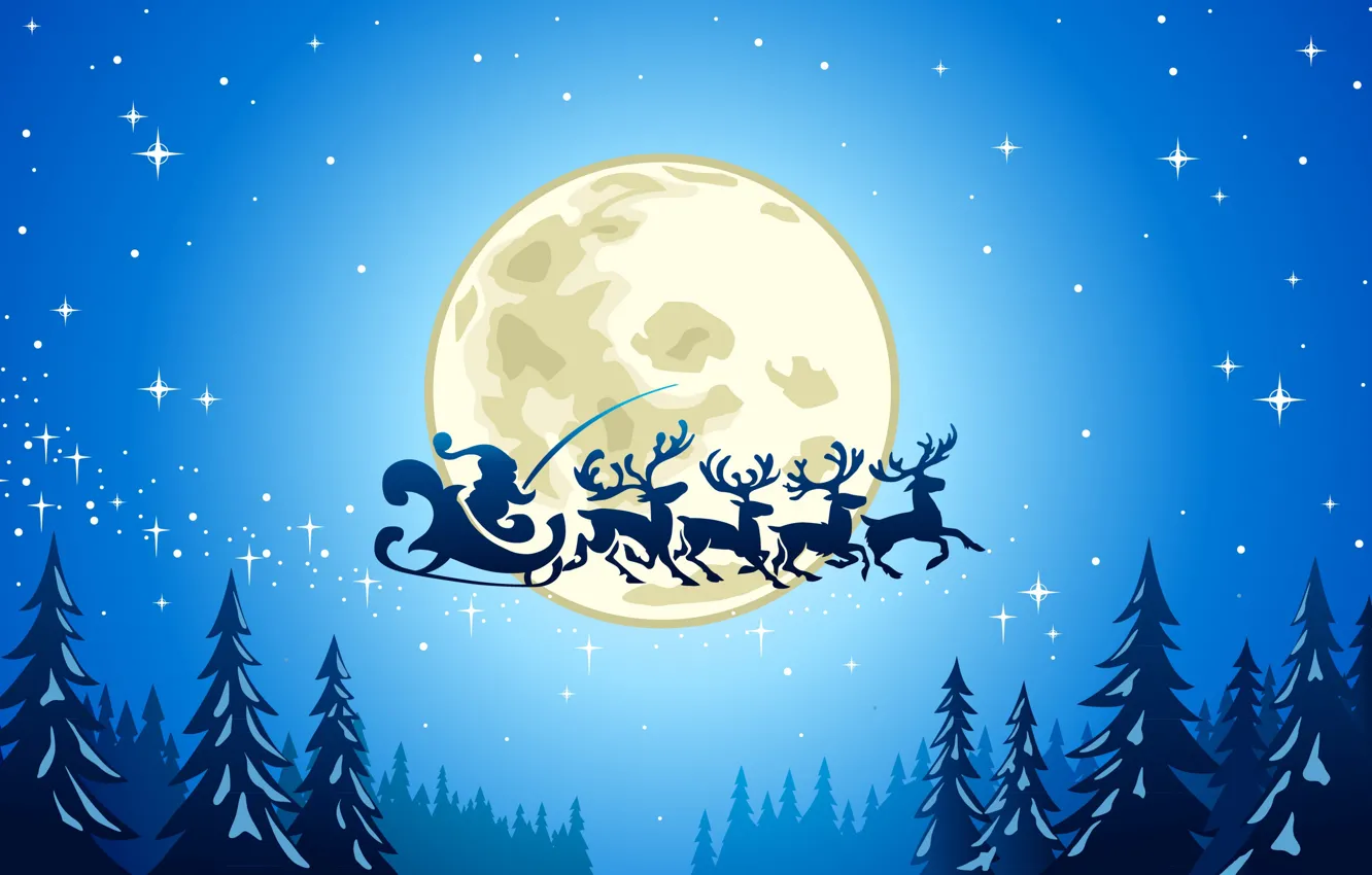 Photo wallpaper deer, Christmas, sleigh, Santa Claus