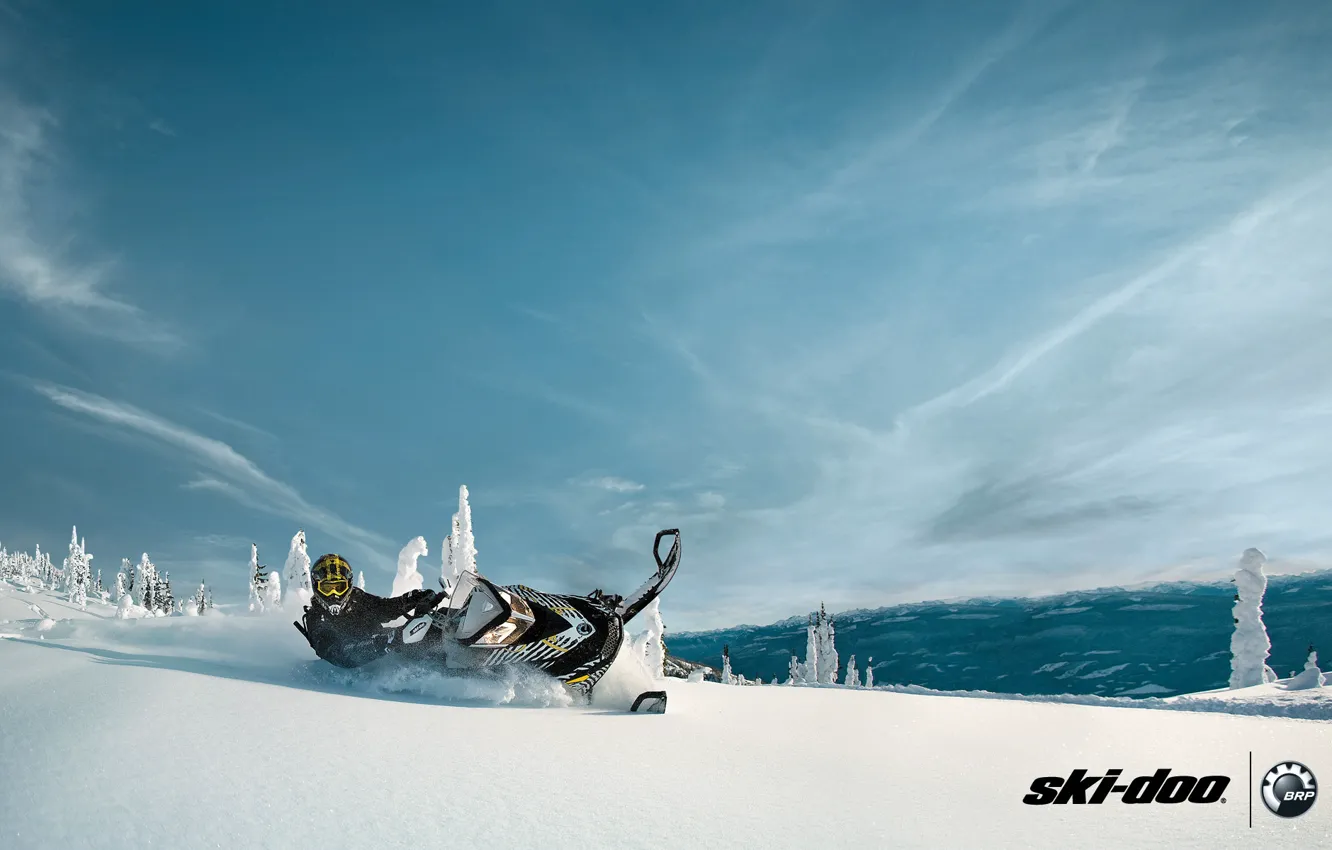 Photo wallpaper forest, the sky, snow, sport, snow, snowmobile, Sport, 600