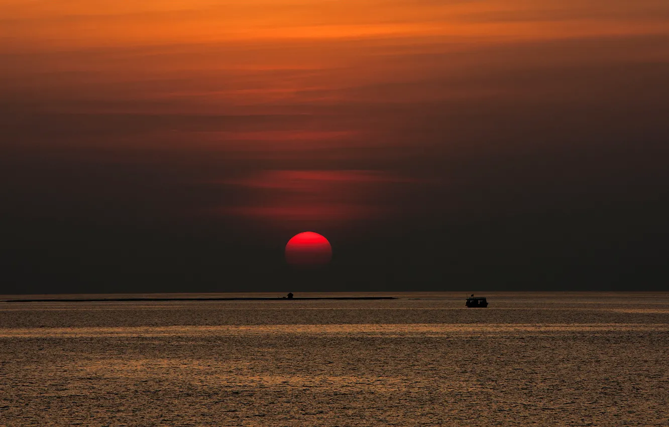 Photo wallpaper sea, sunset, The sun