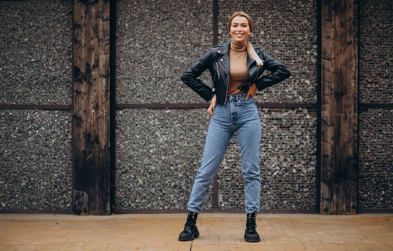 Photo wallpaper woman, young, upper, cloths, demonstrating