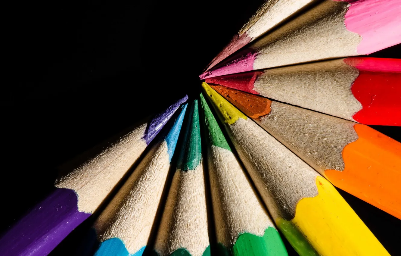 Photo wallpaper black, wood, pencils of colors