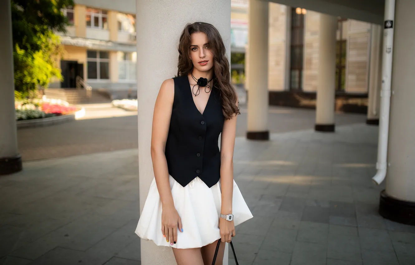 Photo wallpaper look, pose, model, skirt, portrait, makeup, figure, hairstyle