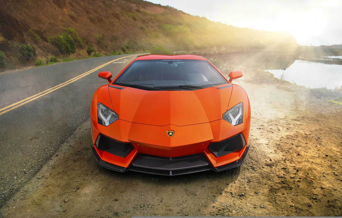 Photo wallpaper supercar, orange, Lamborghini Aventador