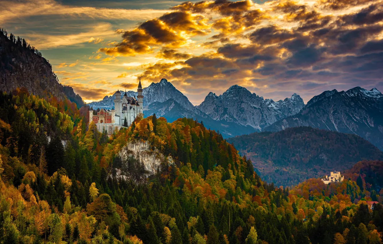Photo wallpaper autumn, forest, mountains, castle, Germany, Bayern, Germany, Bavaria
