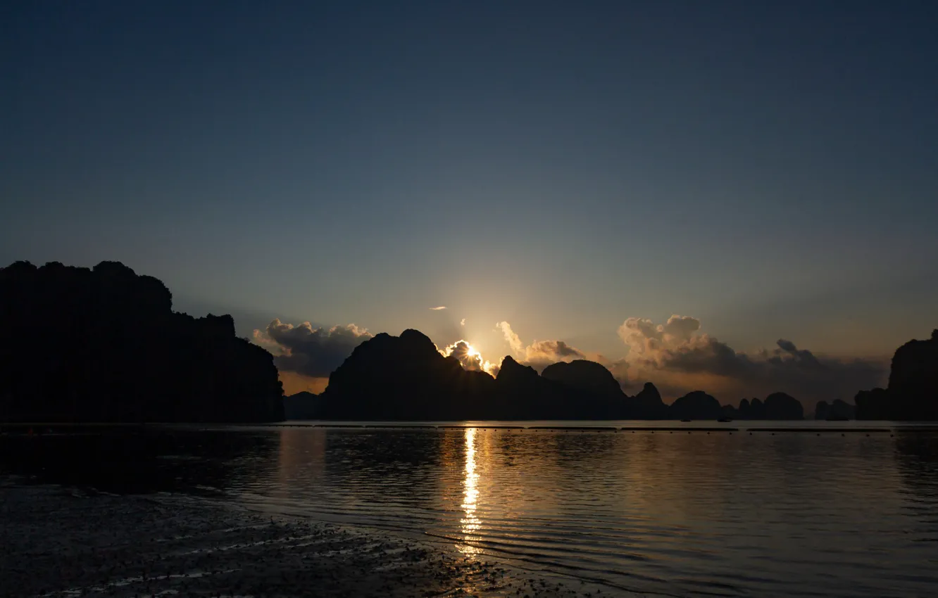 Photo wallpaper dawn, sunrise, nature, beach, sky, shore, landscape, ocean