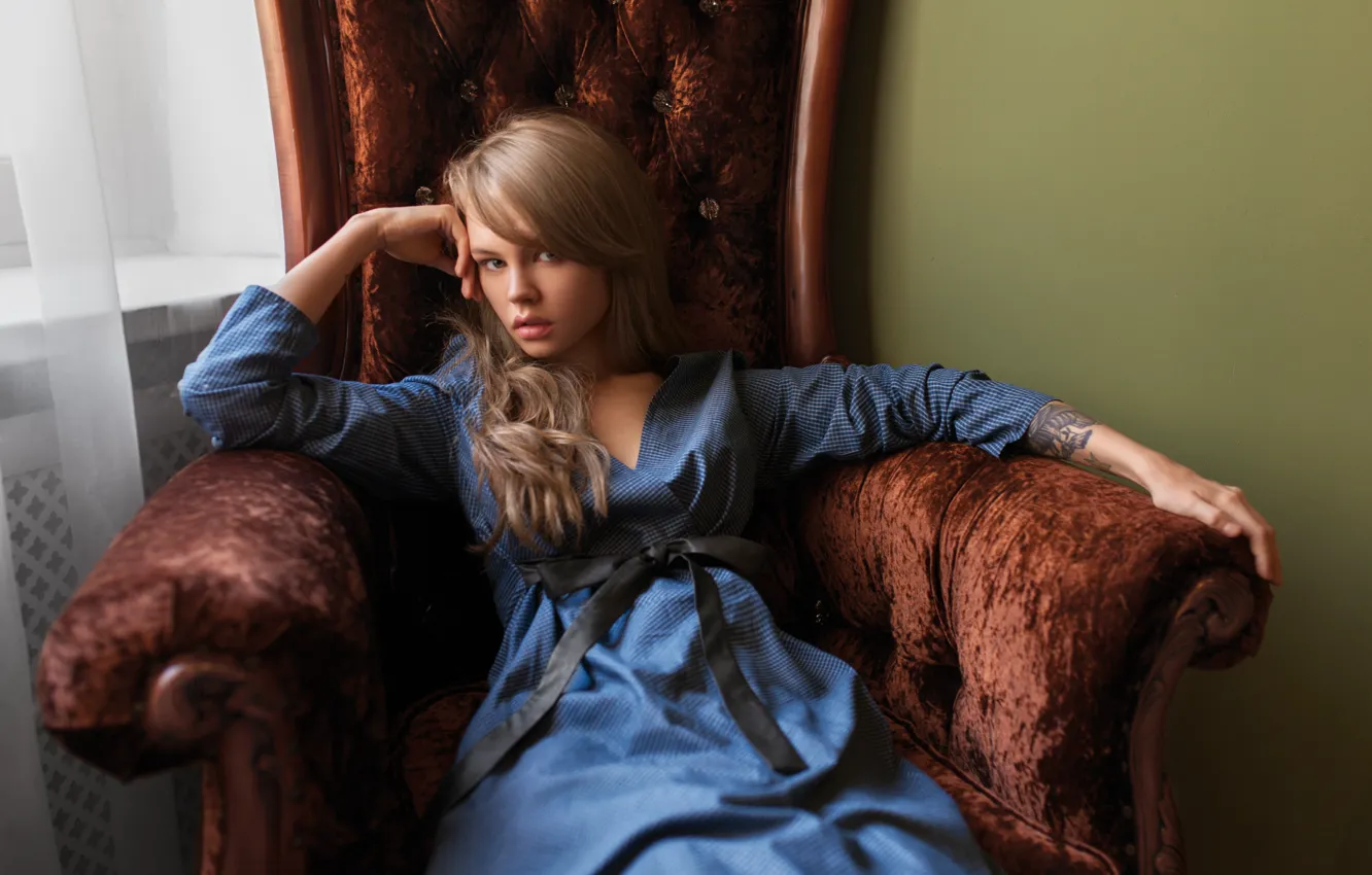 Photo wallpaper look, girl, chair, beauty, Anastasia Shcheglova, Anastasia Shcheglova, Anastasia Scheglova, Andrew Brandis