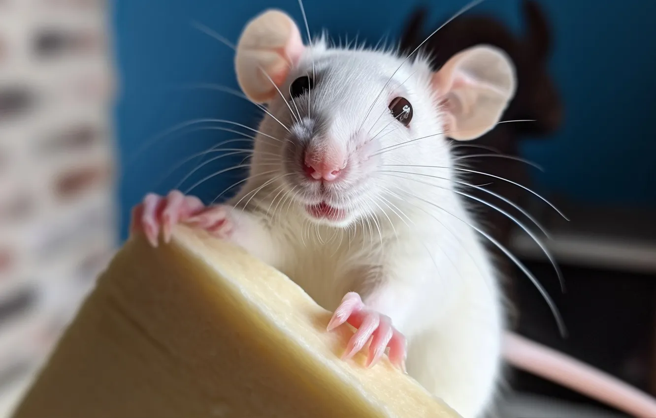 Photo wallpaper food, cute, rat, indoors