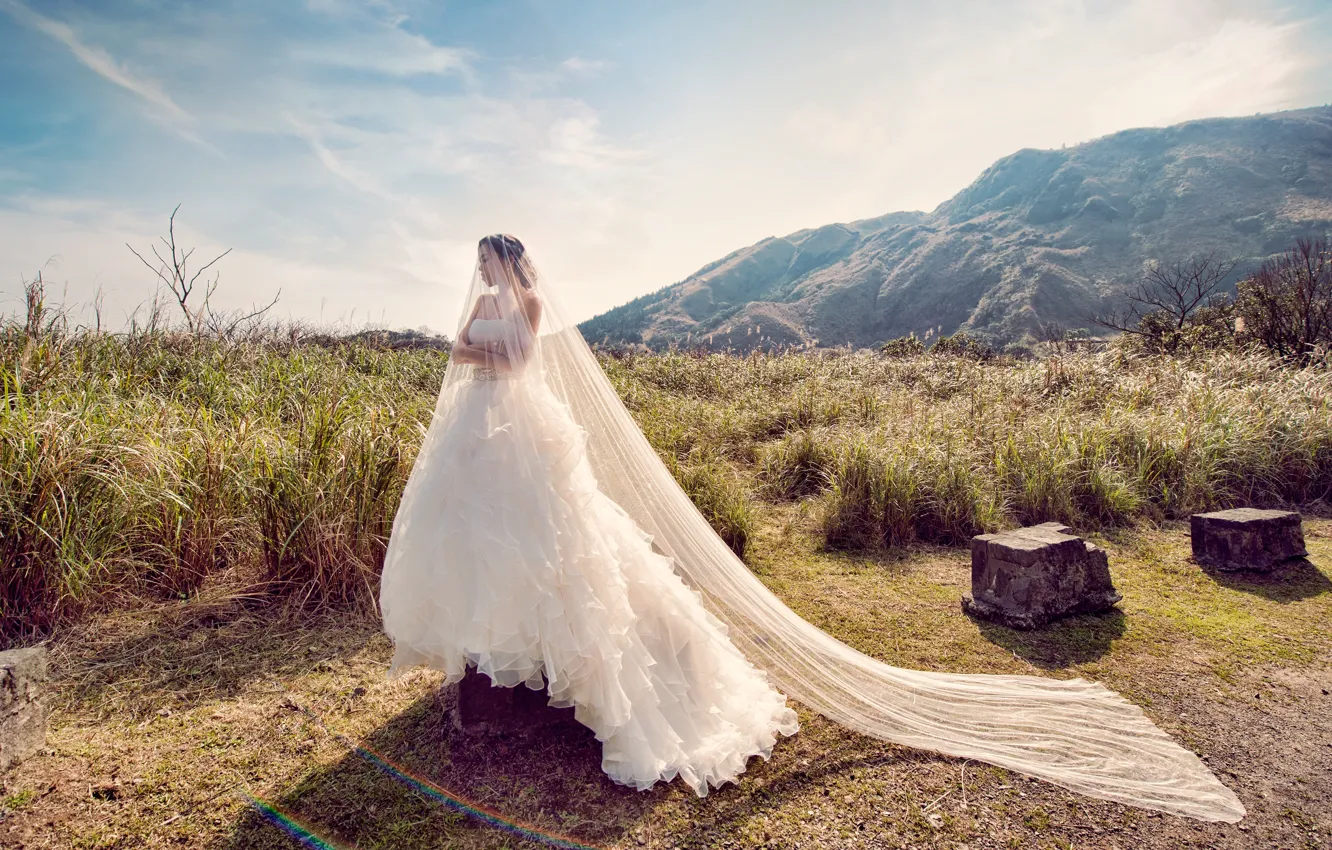 Photo wallpaper girl, the bride, white dress