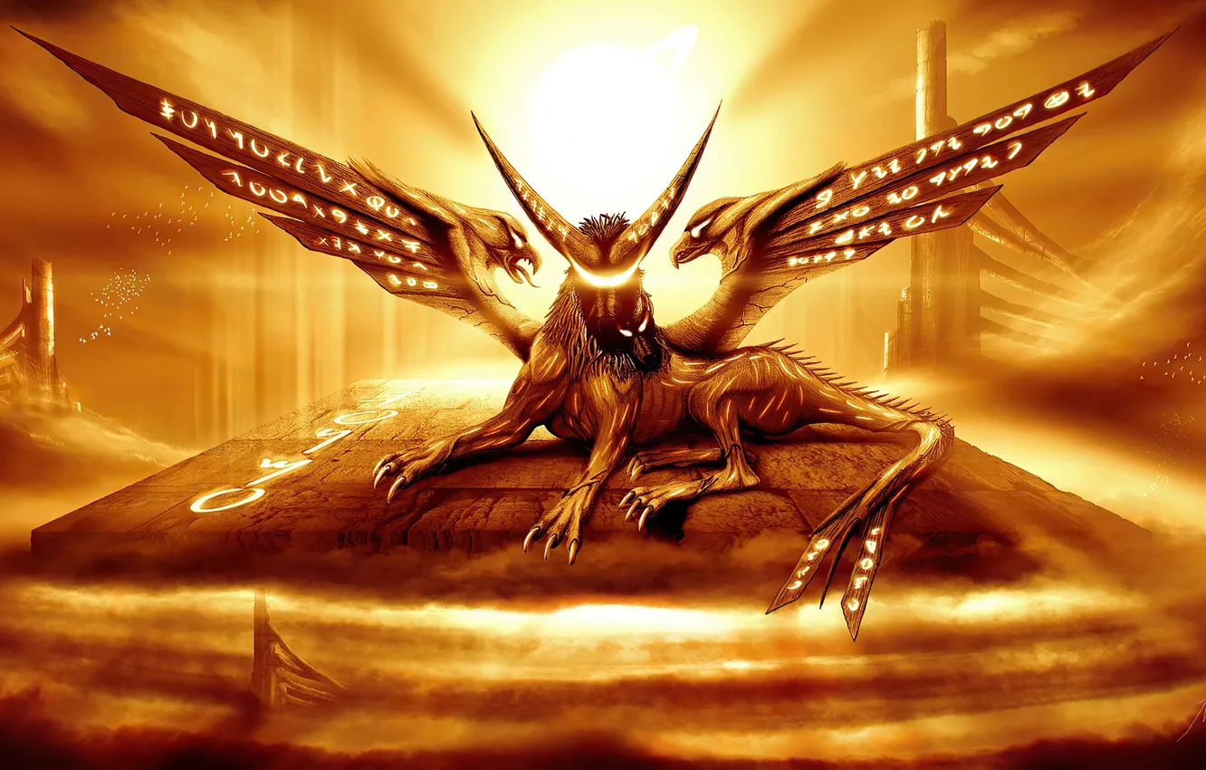 Photo wallpaper bright light, wings, characters, claws, wings, muscles, muscles, a mythical creature