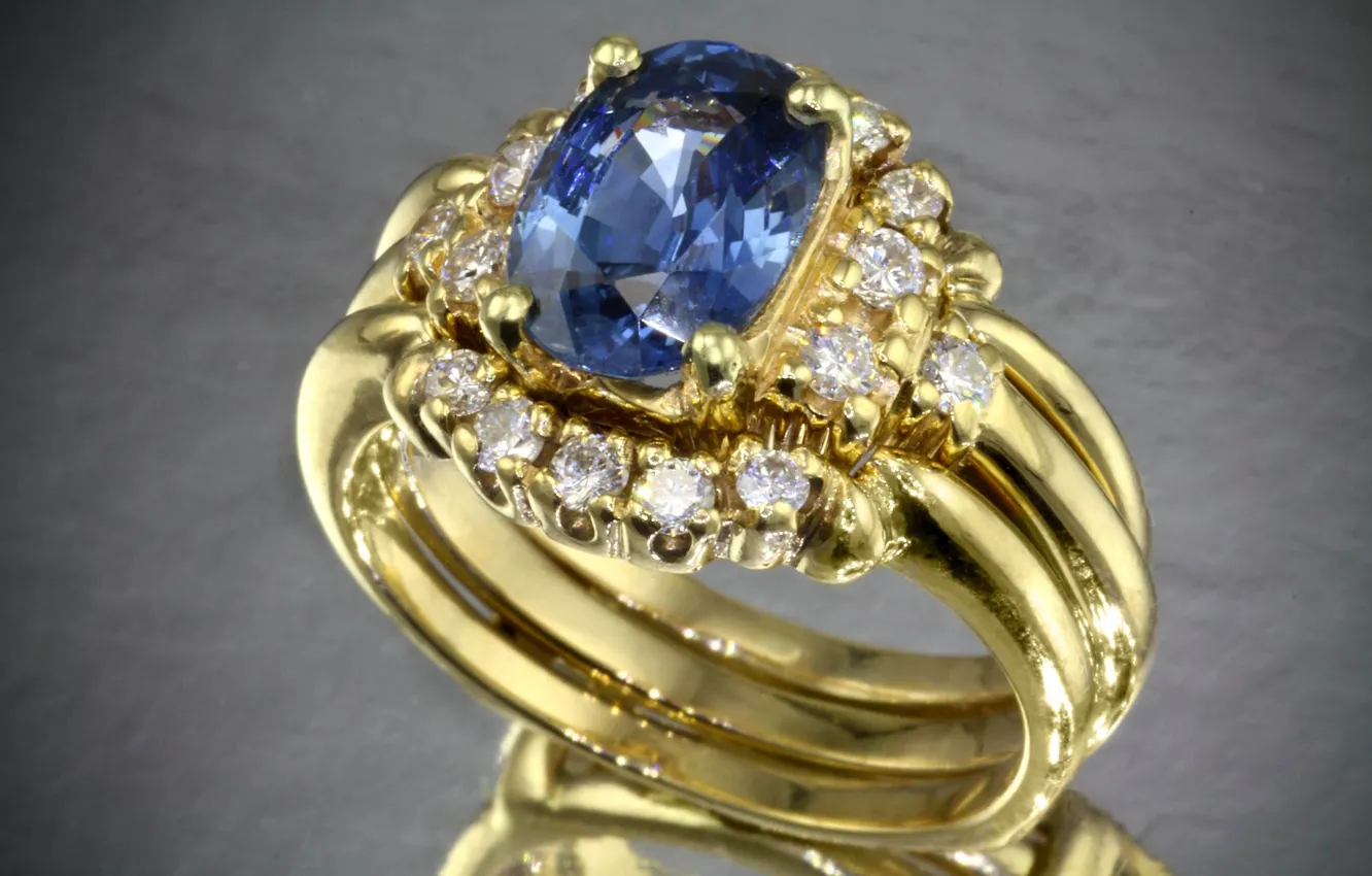 Photo wallpaper blue, stone, ring, diamonds, gold, precious