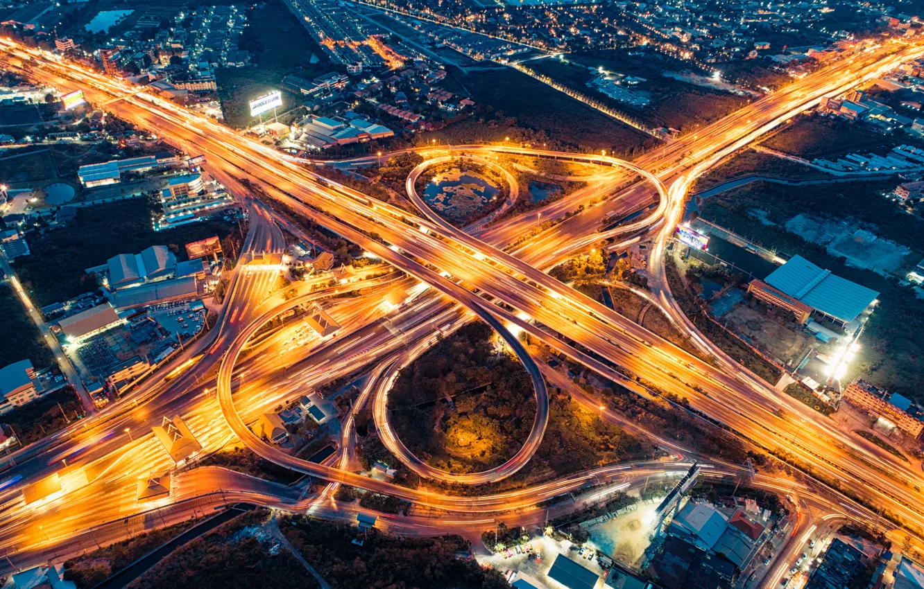 Photo wallpaper city, lights, night, marsh, Vehicles, motorway