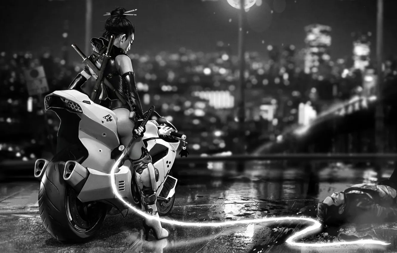 Photo wallpaper Girl, Bike, Motorcycle, Fantasy, Art, Bike, Moto, Characters