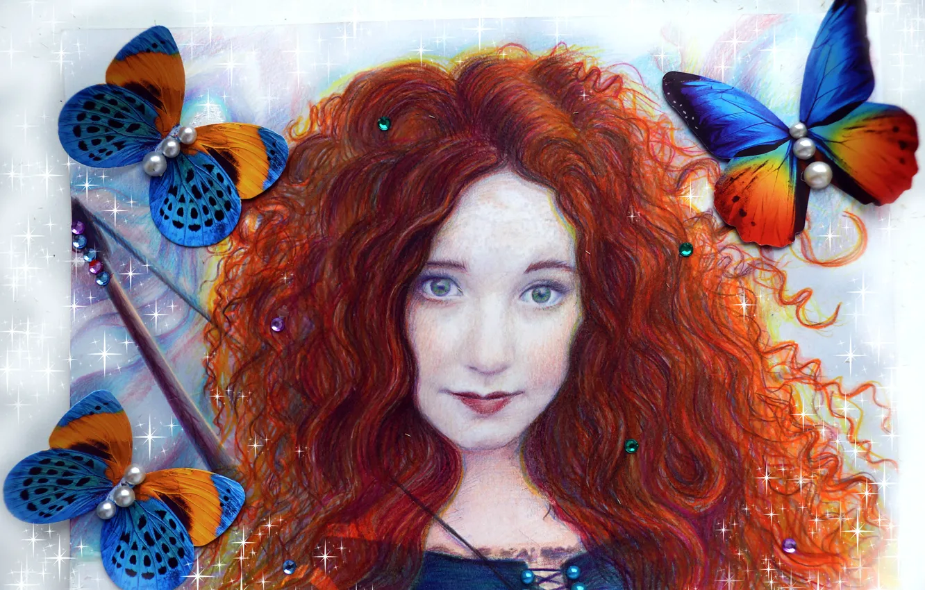 Photo wallpaper look, girl, hair, beauty, art, red