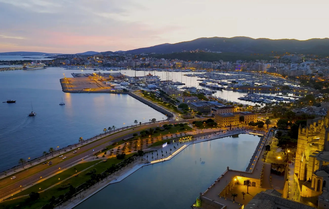 Photo wallpaper city, lights, night, boats, port, wharf, 4k, Pier