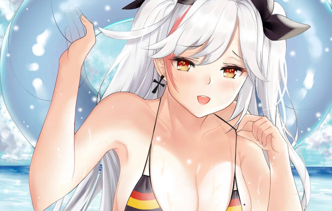 Photo wallpaper girl, sexy, cleavage, sky, long hair, sea, boobs, anime