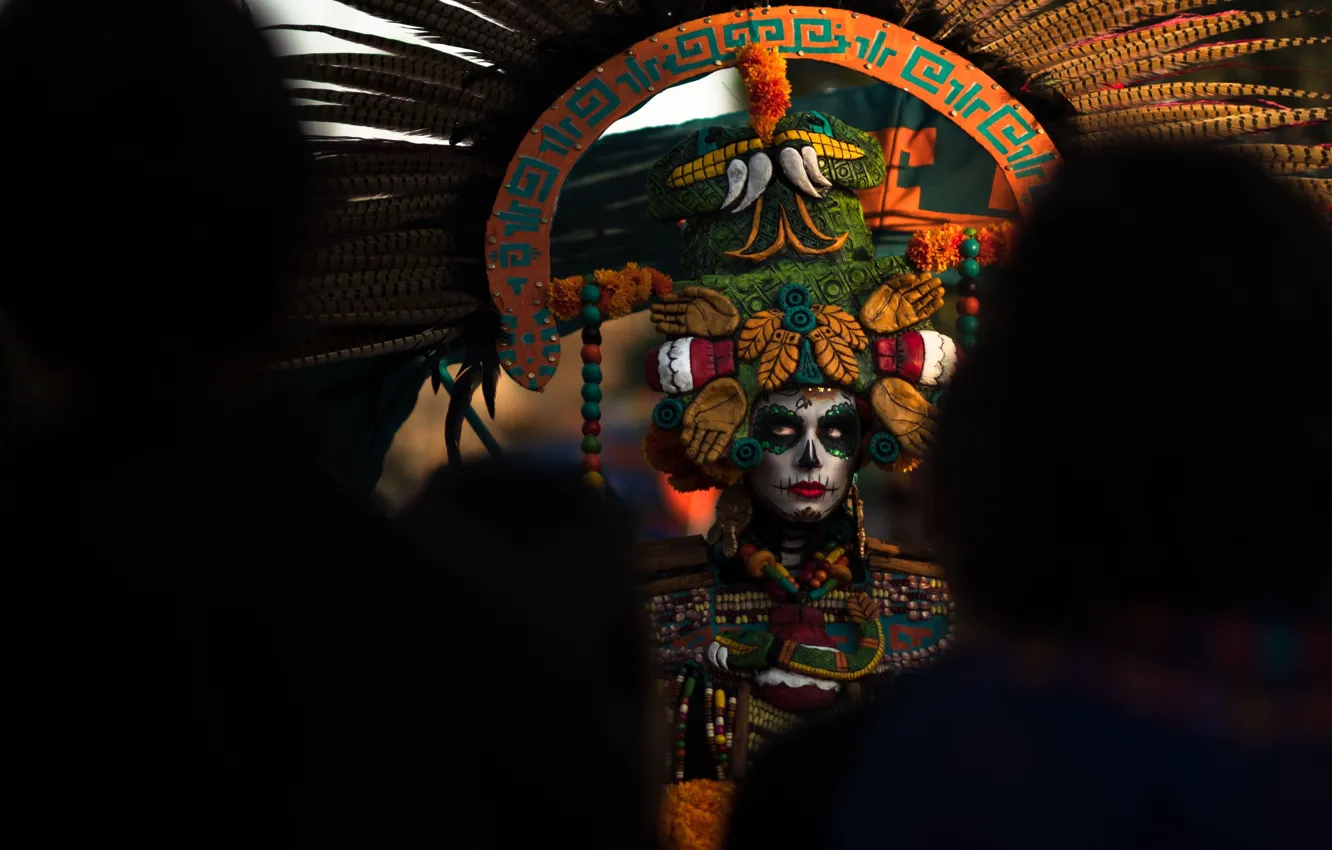 Photo wallpaper girl, carnival, the dark background, day of the dead, day of the dead