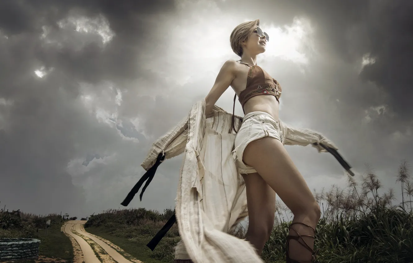 Photo wallpaper road, the sky, girl