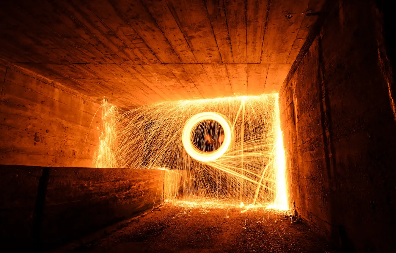 Photo wallpaper light, fire, tunnel fire
