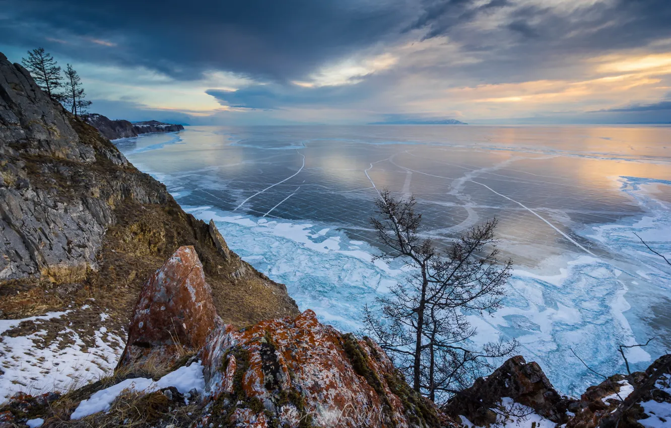 Photo wallpaper mountains, ice, Bay
