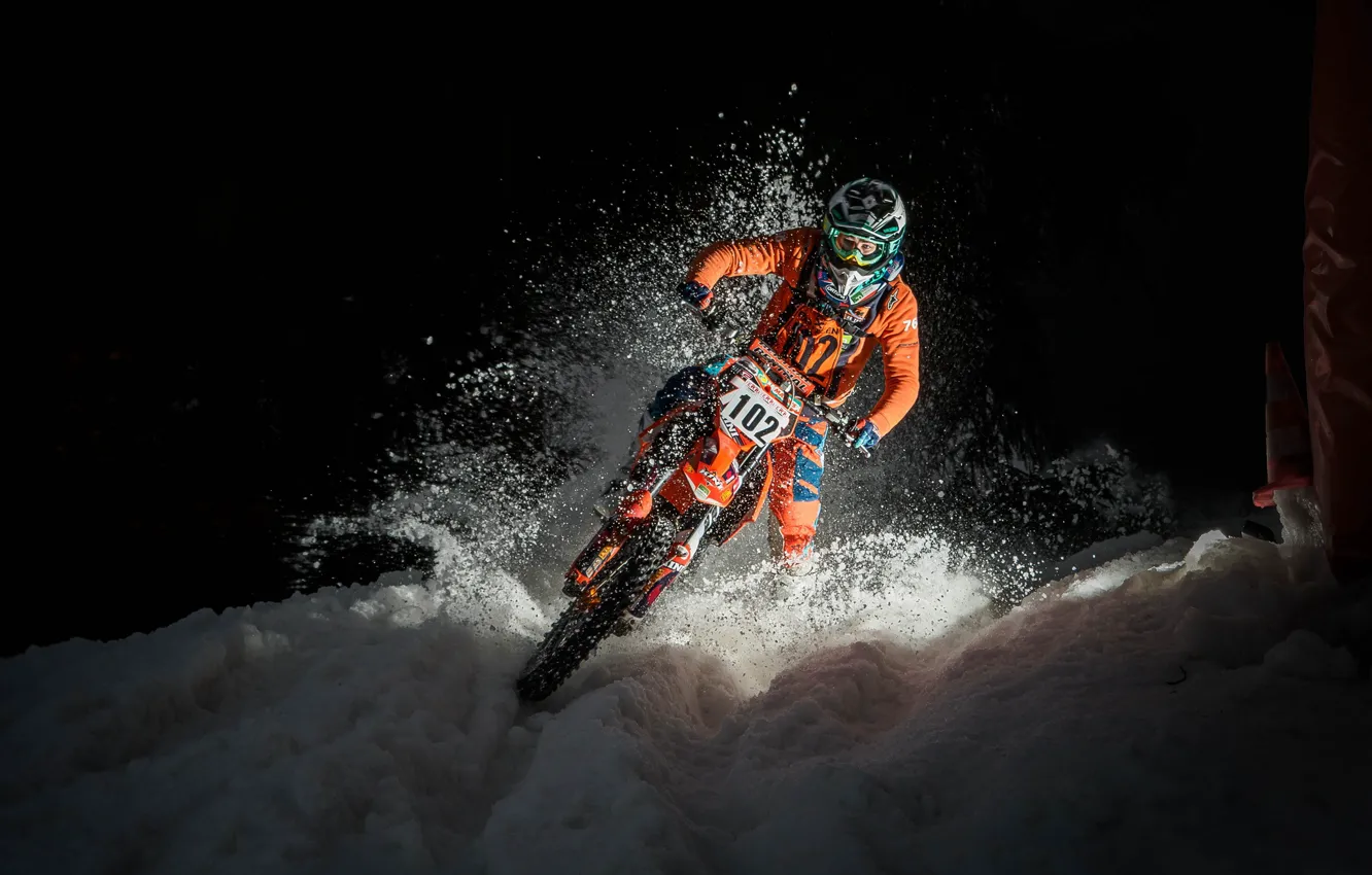 Photo wallpaper snow, race, motorcycle