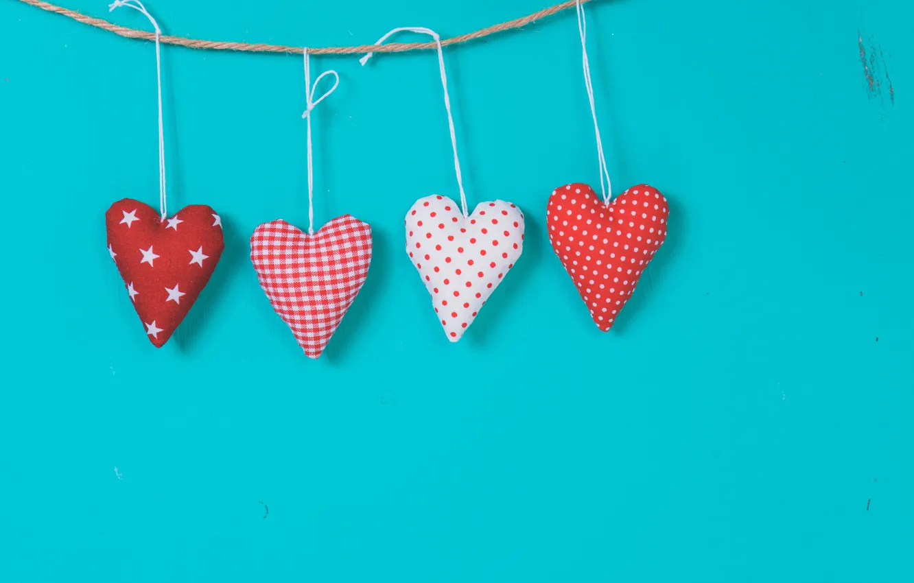 Photo wallpaper Valentine's day, Stitched, red, white, hanging, holiday, rope, heart