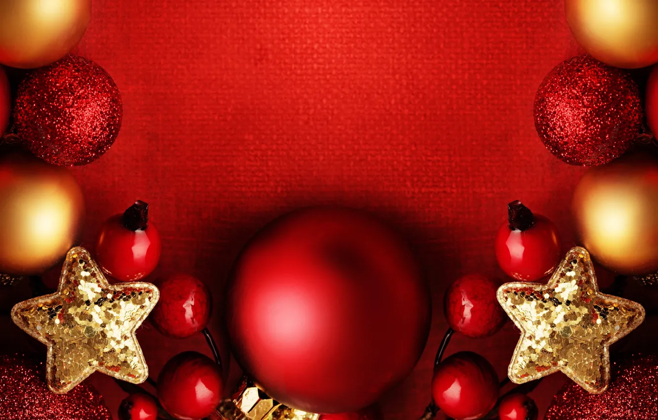 Photo wallpaper decoration, holiday, balls, New Year, Christmas, red, Christmas, balls