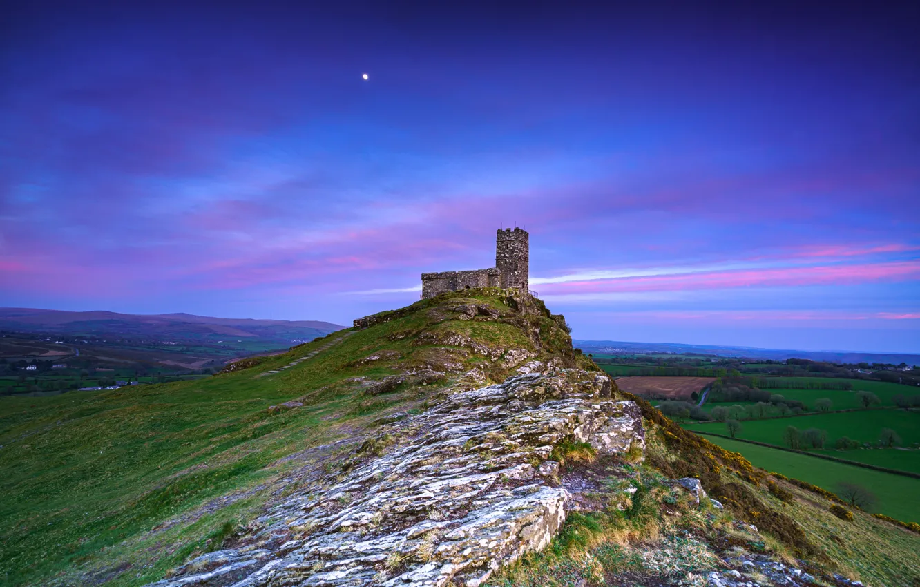 Photo wallpaper the sky, castle, hills, twilight