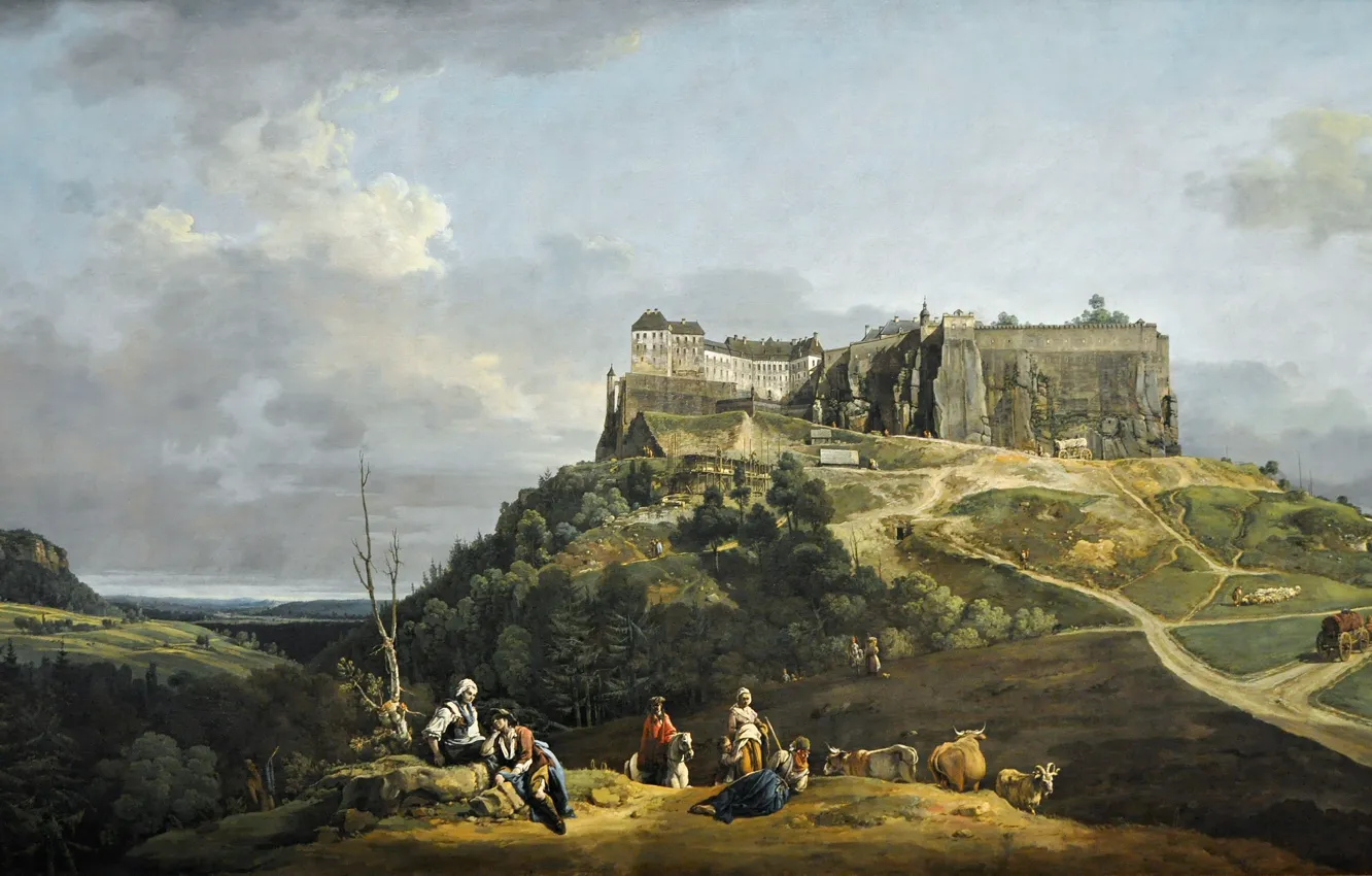 Photo wallpaper picture, painting, painting, Bernardo Bellotto, The Fortress of Konigstein