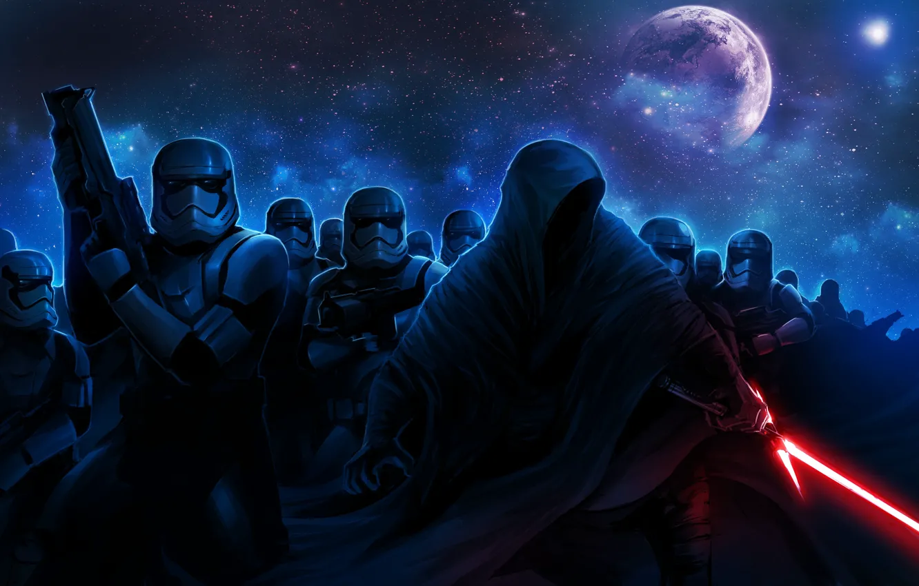 Photo wallpaper Star Wars, hood, art, lightsaber, lightsaber, sith, Stormtrooper, The Force Awakens