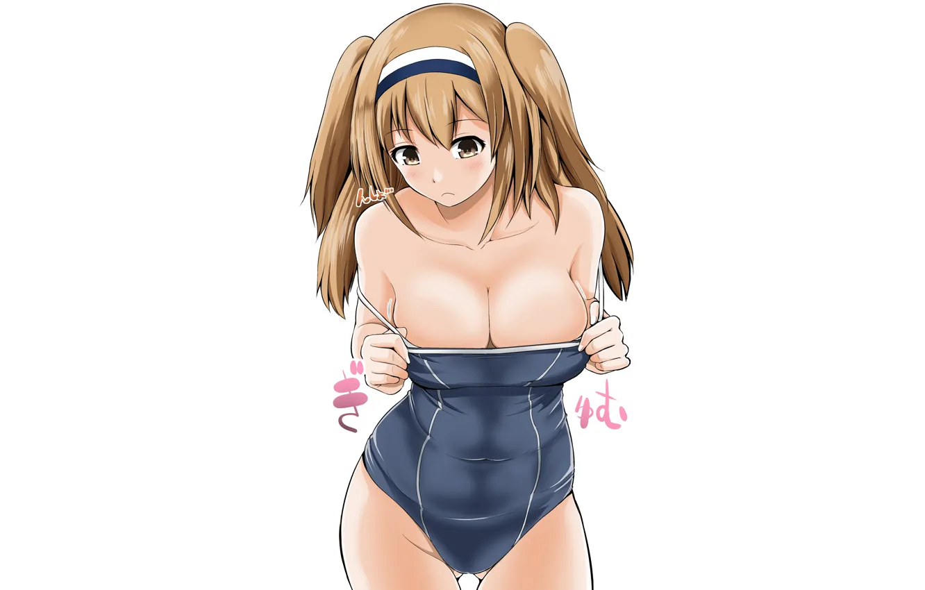 Photo wallpaper girl, sexy, cleavage, long hair, brown eyes, boobs, anime, beautiful