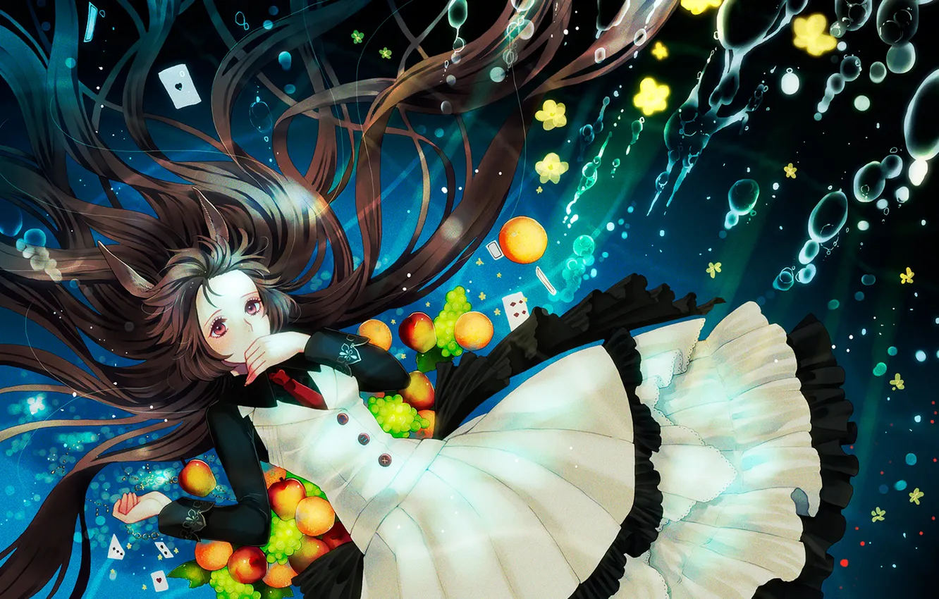 Photo wallpaper girl, bubbles, map, tie, fruit