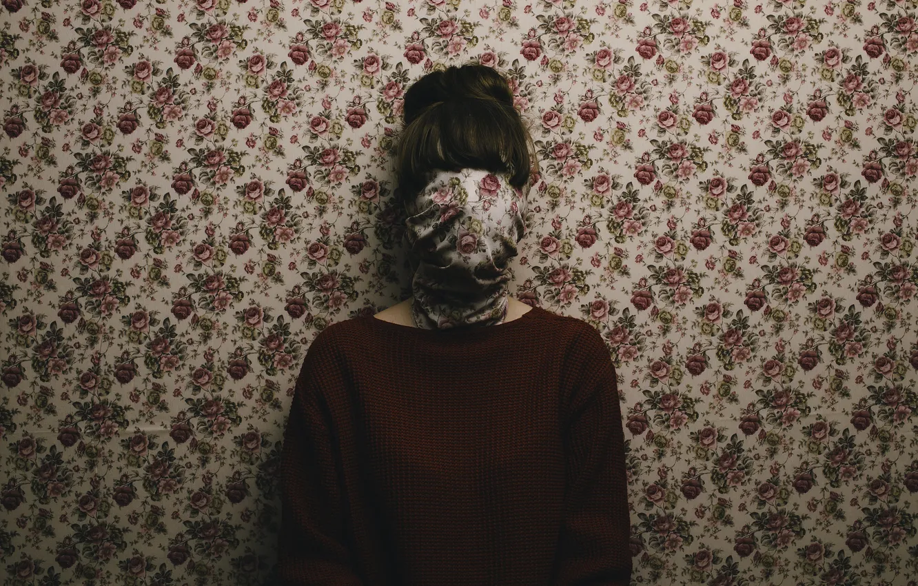 Photo wallpaper wallpaper, girl, sweater, covered face