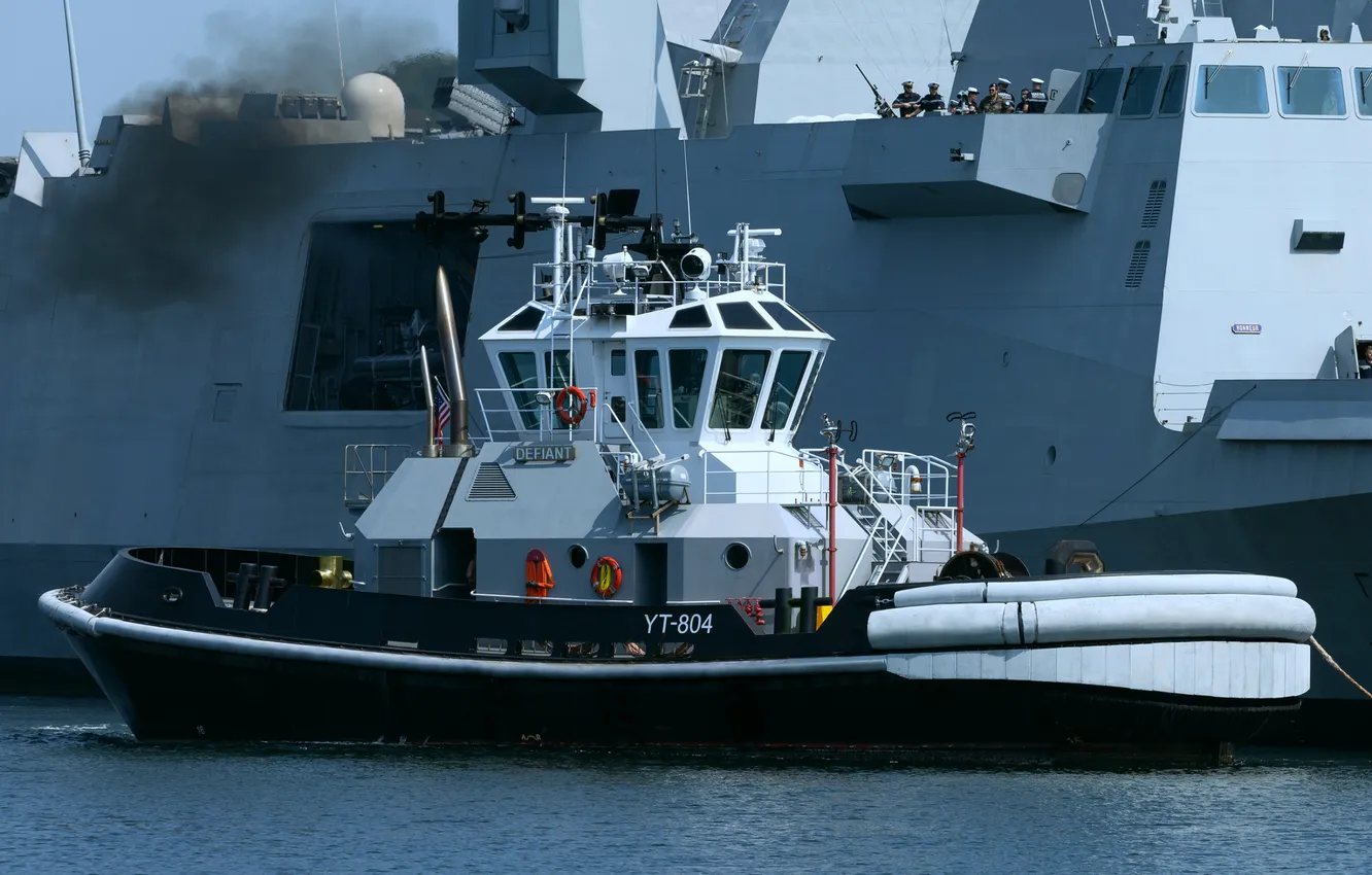 Photo wallpaper ship, tug, mooring