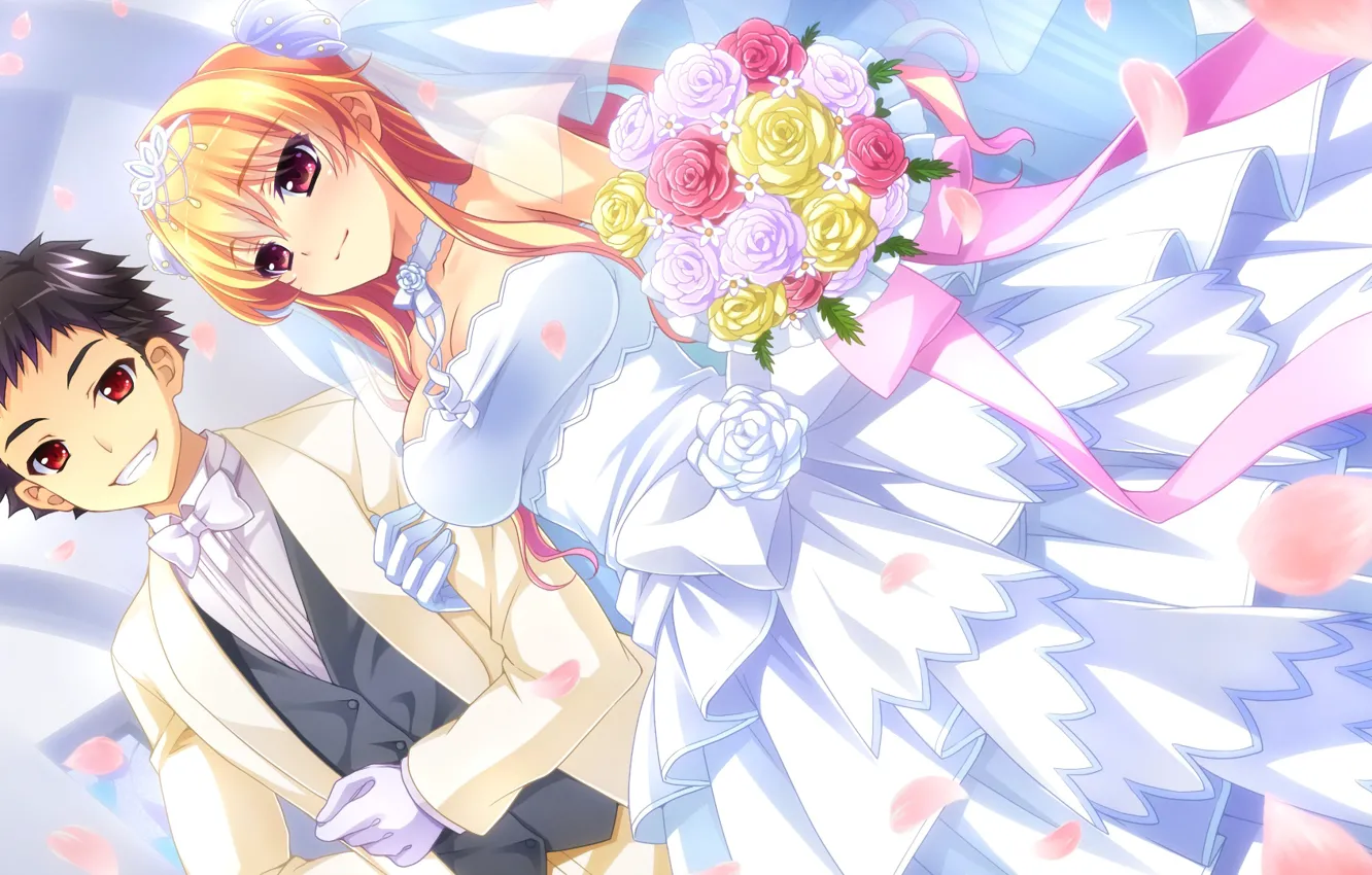 Photo wallpaper girl, romance, guy, wedding, Baka Moe Heart ni Ai wo Komete!