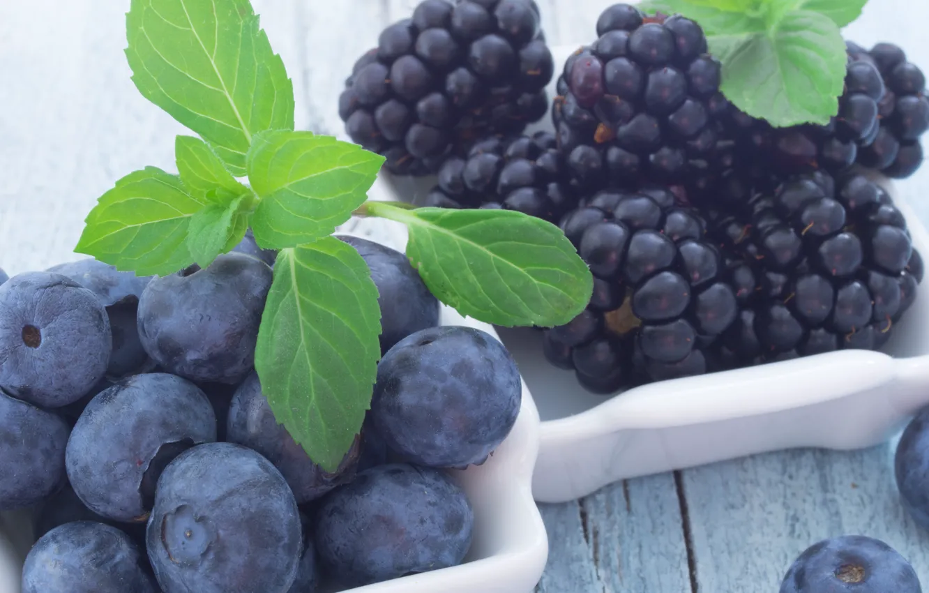 Photo wallpaper berries, blueberries, BlackBerry, mint leaves
