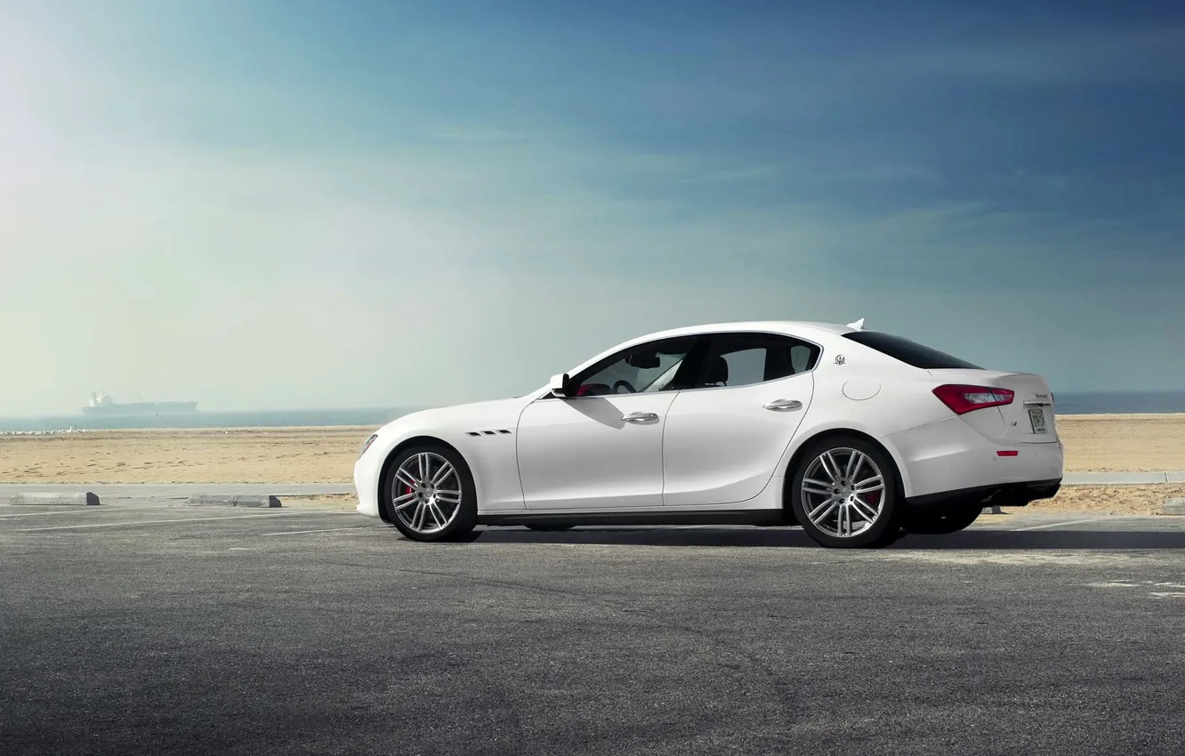 Photo wallpaper sand, beach, the ocean, Maserati, Parking, Ghibli