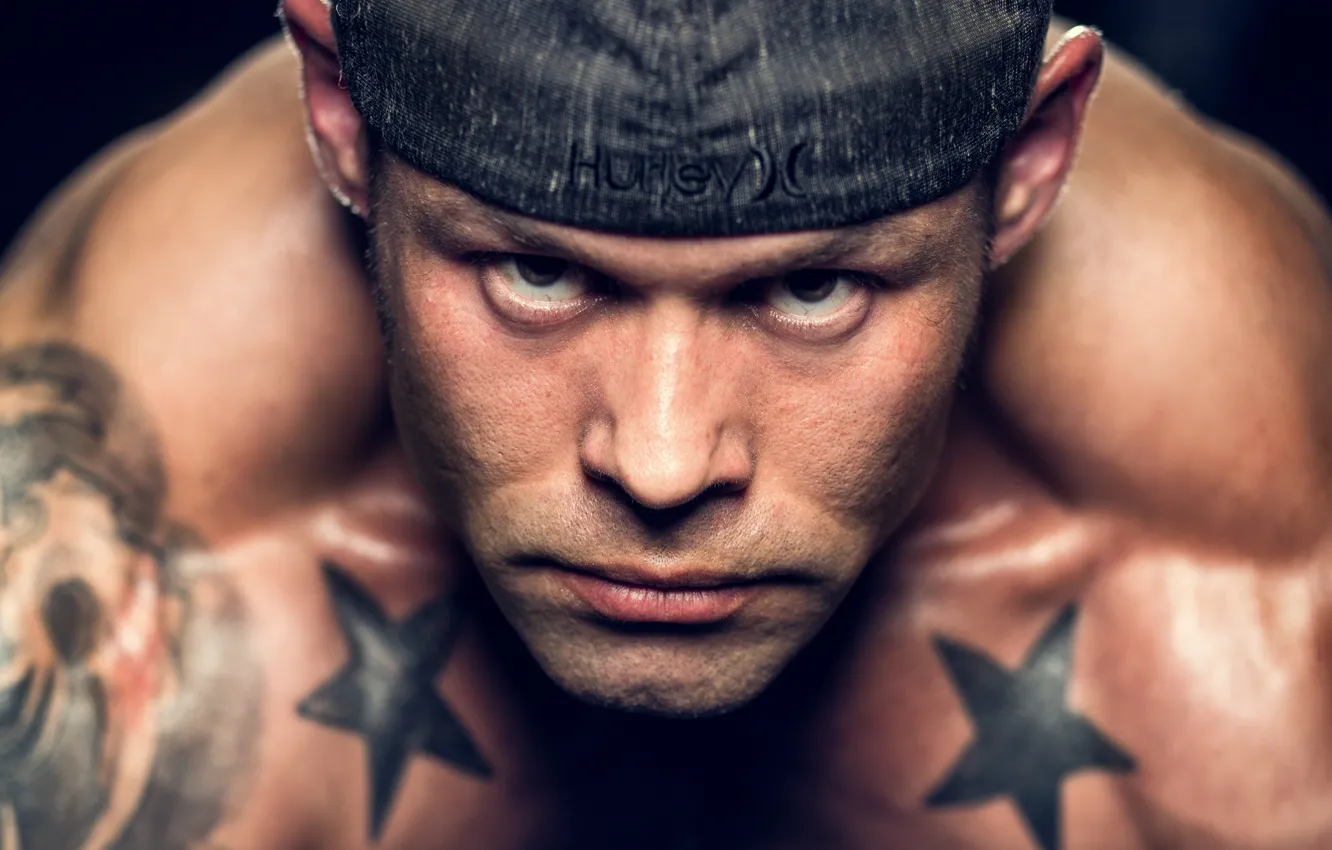 Photo wallpaper look, face, tattoo, guy