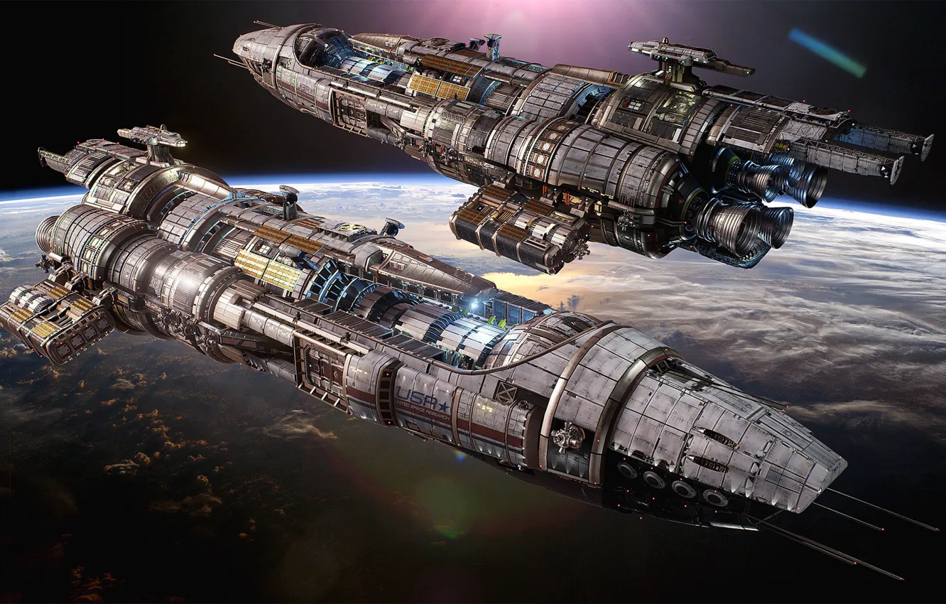 Photo wallpaper space, ship, planet, Fractured Space, USR Black Widow