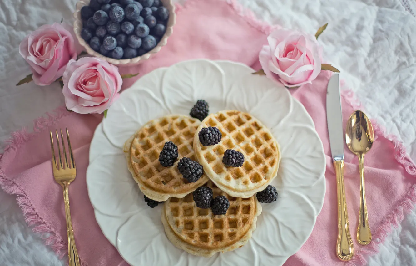 Photo wallpaper berries, blueberries, waffles, BlackBerry