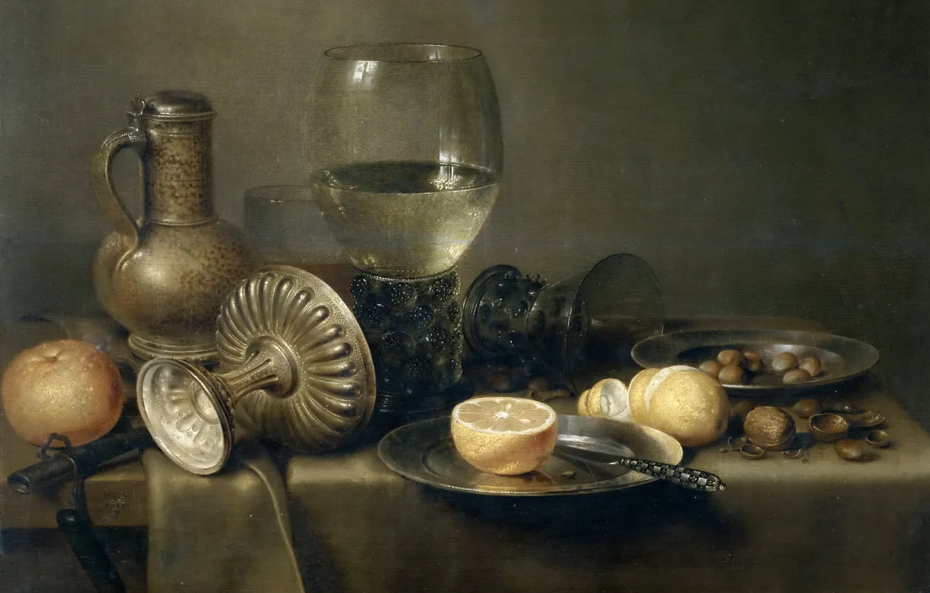 Photo wallpaper picture, Willem Claesz Heda, Still life with Jug of Beer and Orange