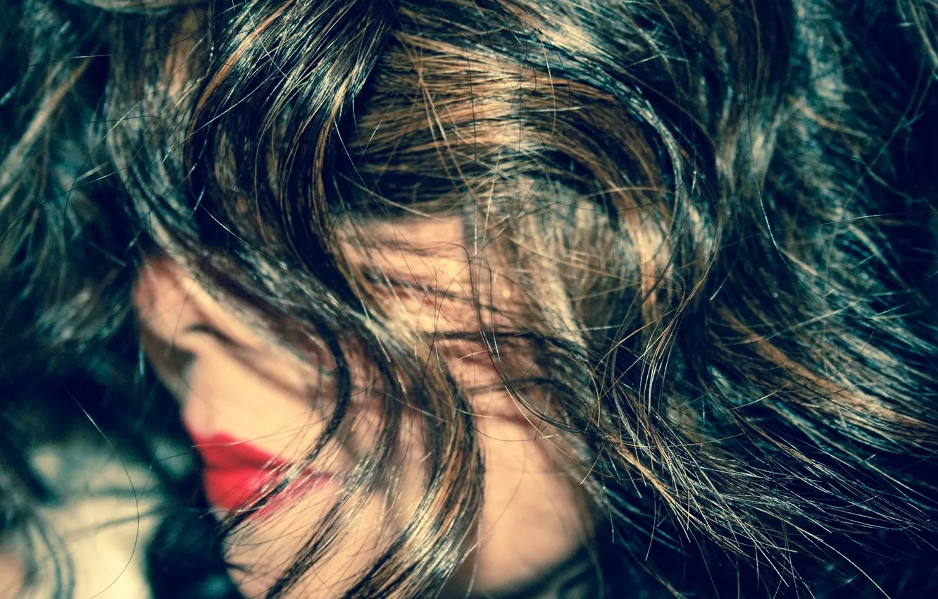 Photo wallpaper girl, hair, lipstick, red