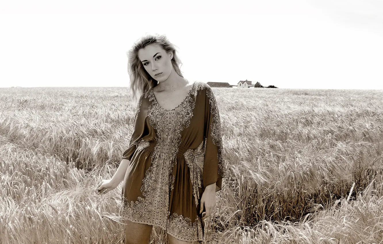 Photo wallpaper field, look, dress, ears