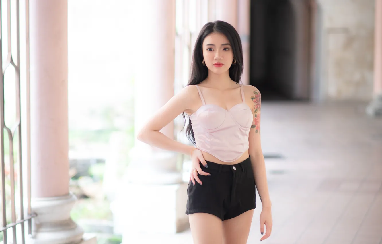 Photo wallpaper girl, tattoo, Asian