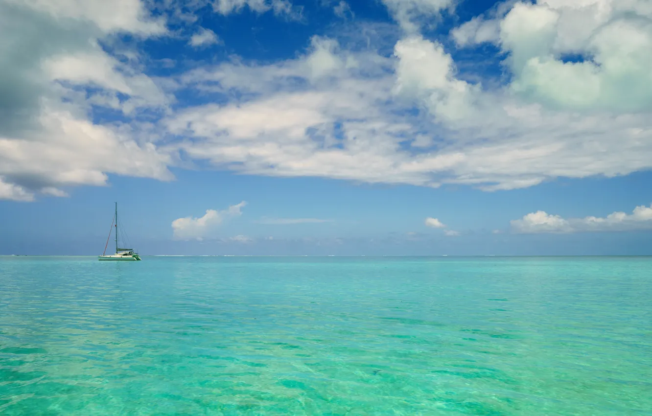 Photo wallpaper sea, the sky, clouds, tropics, yacht, horizon, Bora Bora, French Polynesia