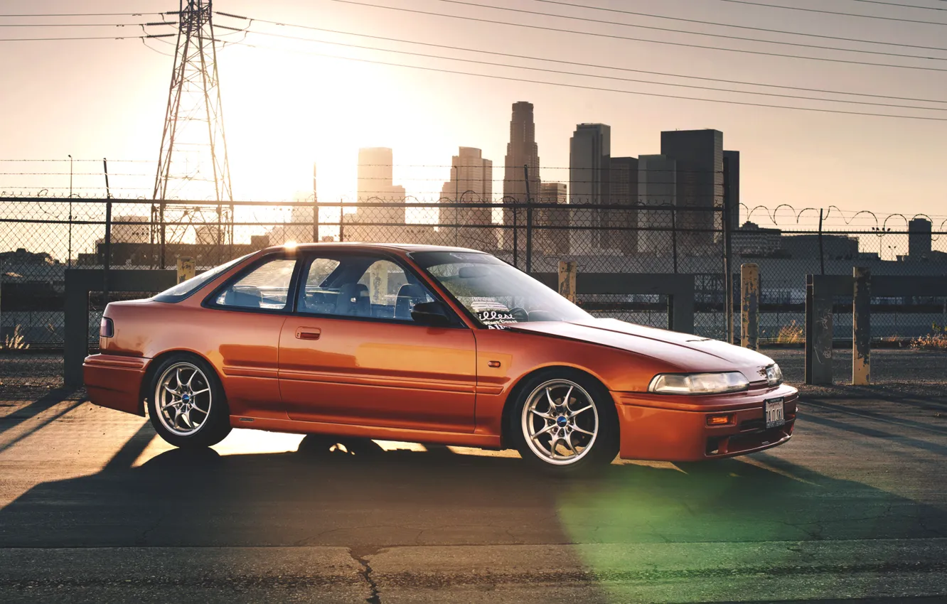 Photo wallpaper sunset, the city, honda, Honda, Integra, integra