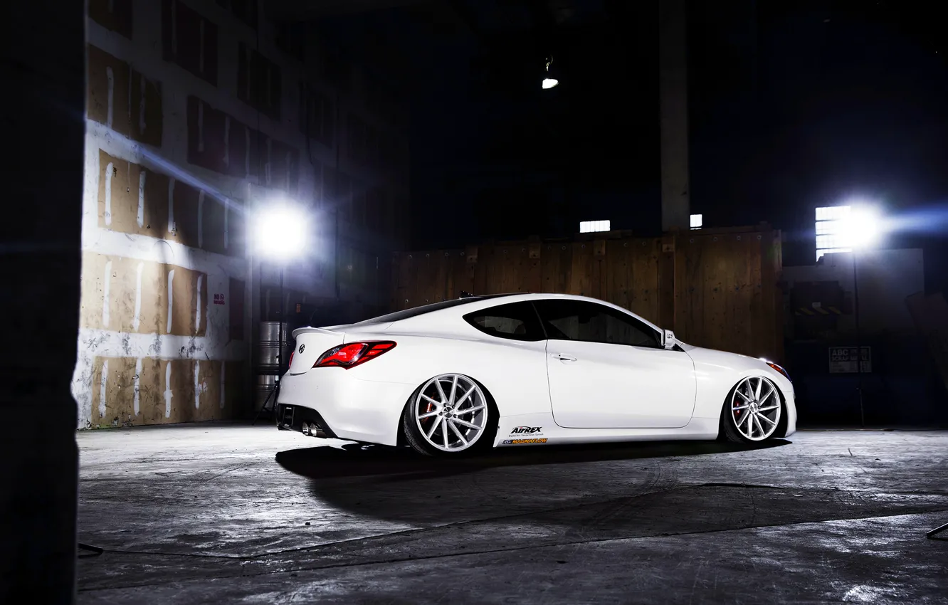 Photo wallpaper white, Hyundai, vossen, Genesis, 3.8, rearside