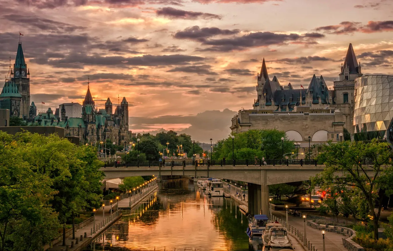 Photo wallpaper Canada, Ottawa, the Rideau canal, Chateau Laurier