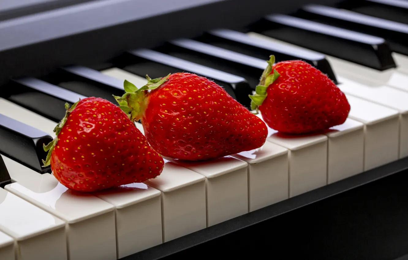 Photo wallpaper berries, music, strawberry, piano, piano, musical instrument