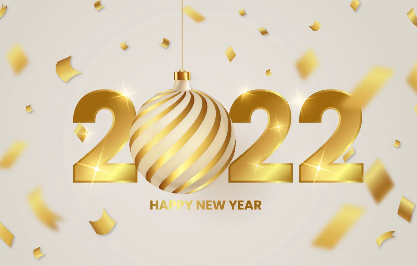 Photo wallpaper balls, background, balls, new year, figures, gold, 2022