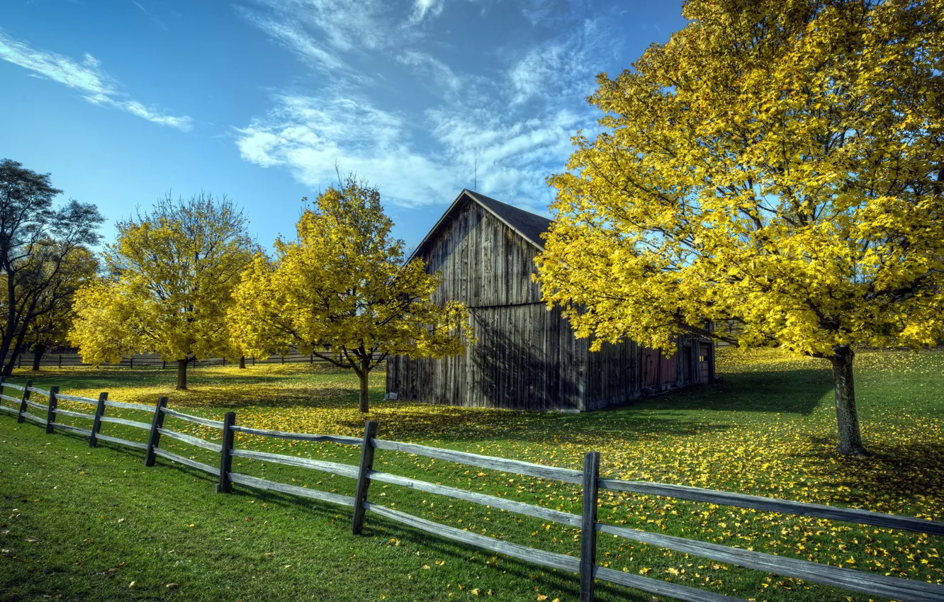 Photo wallpaper field, landscape, the fence, home